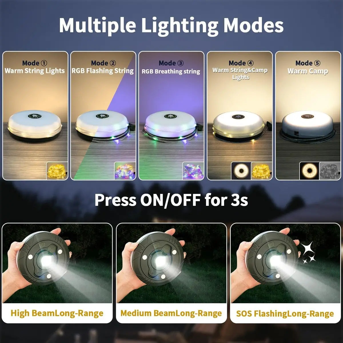 4-in-1 camping light with RGB fairy lights & power bank Mivoza Germany