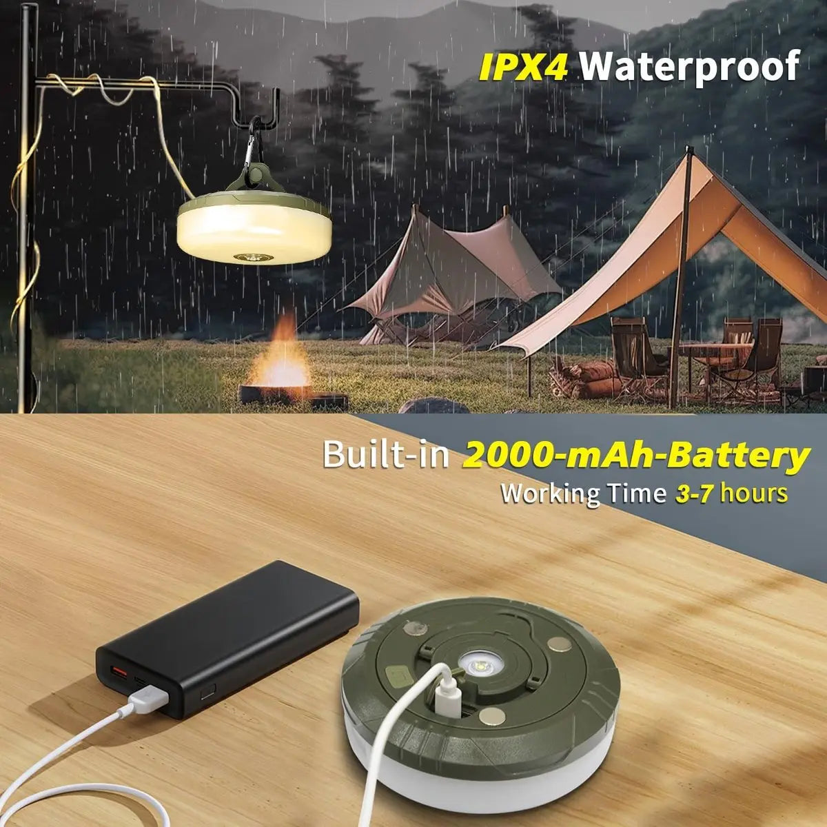 4-in-1 camping light with RGB fairy lights & power bank Mivoza Germany