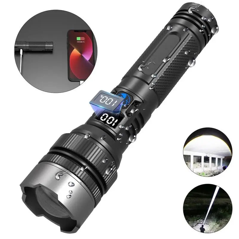 Ultra-Bright Waterproof Torch – Adjustable Zoom + Power Bank Homezys